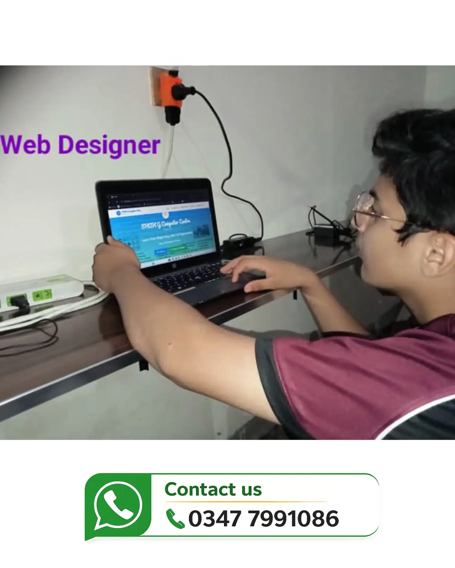 Student building a website on a laptop during web design practice